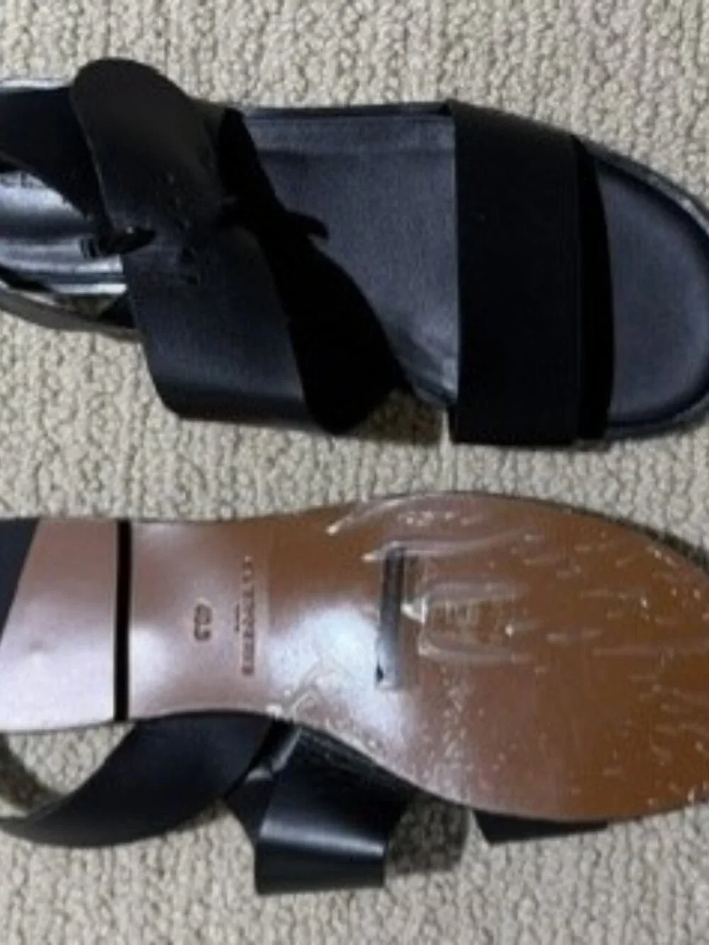 Robert Clergerie ILONA Black Leather Flat Sandals, Size EU 40.5/US 10, NEW